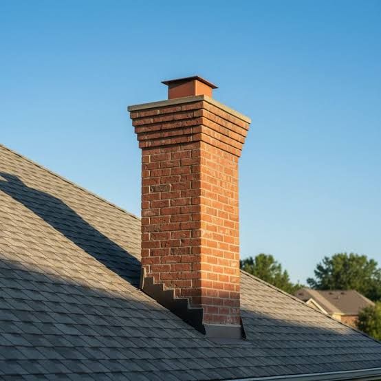 Tapered mid-century brick chimney in evening light